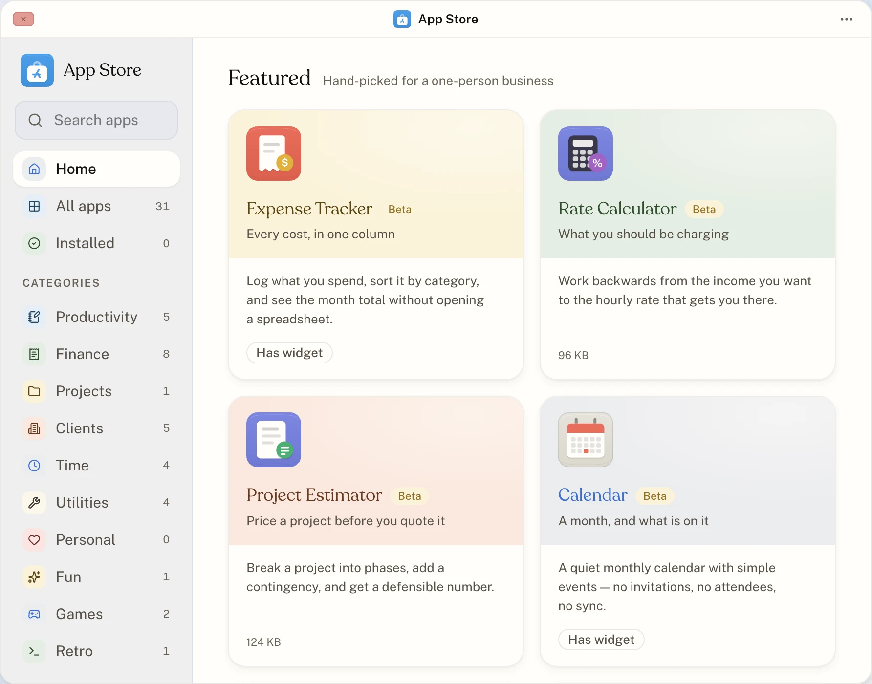 The App Store window with featured apps